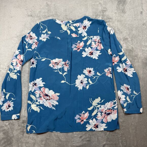 Joie Shirt Womens Medium Blue Silk Floral Button Up Long Sleeve Blouse Spring - Picture 2 of 9